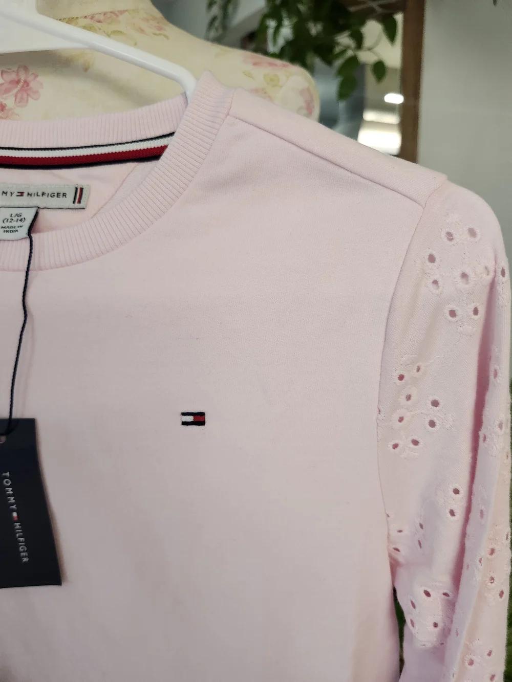 Tommy‎ Hilfiger Light Pink Eyelet-Sleeve Drop Hem Dress